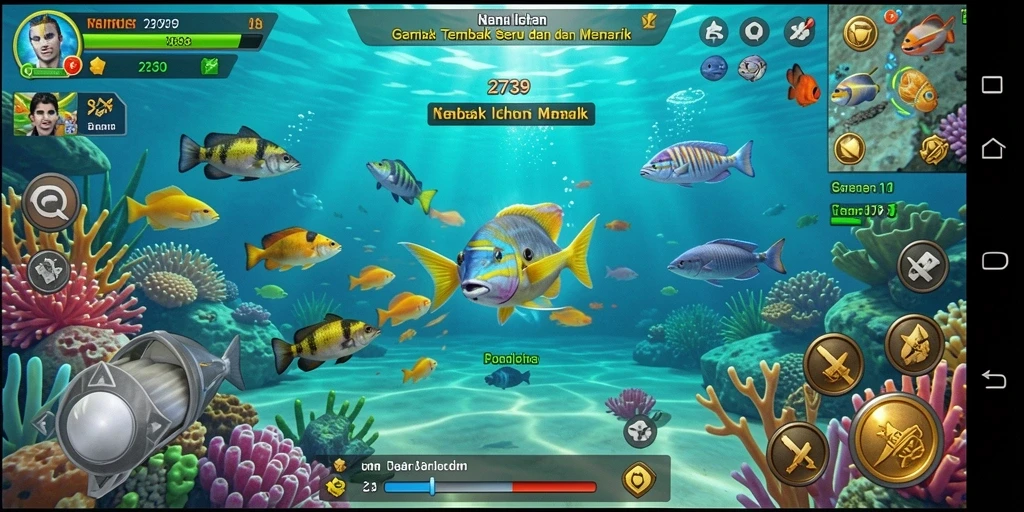 Tampilan gameplay seru dari 2739 dengan aksi menangkap ikan.