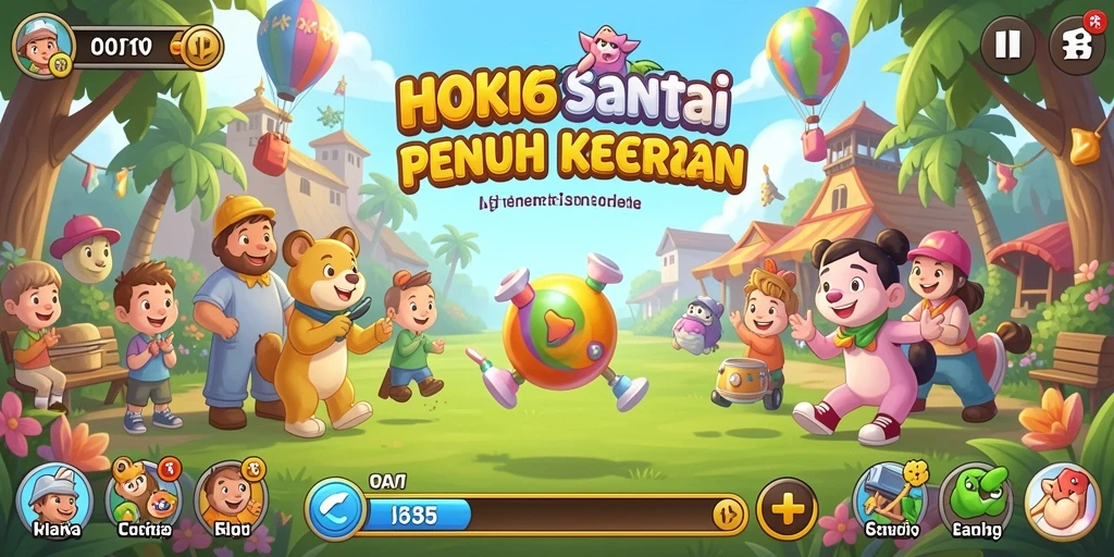 Tampilan gameplay HOKI65 yang ceria dan interaktif.