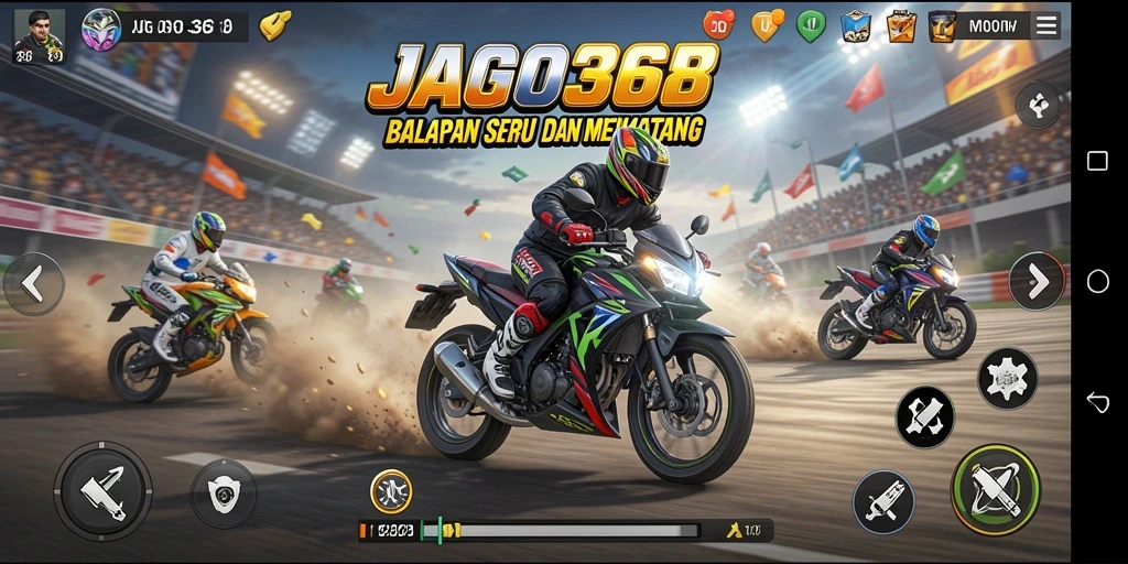 Tangkapan layar JAGO368 menampilkan aksi balapan motor yang mendebarkan.