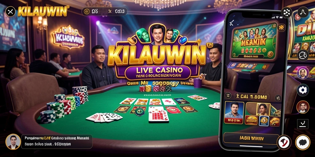 Screenshot gameplay KILAUWIN menampilkan dealer dan meja permainan Live Casino.