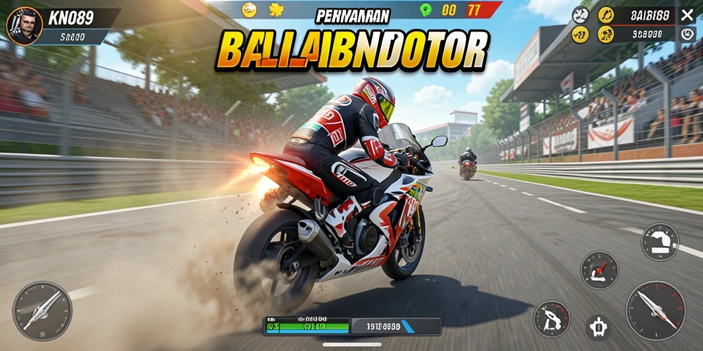 Screenshot KNO89 menampilkan action balap motor yang seru.
