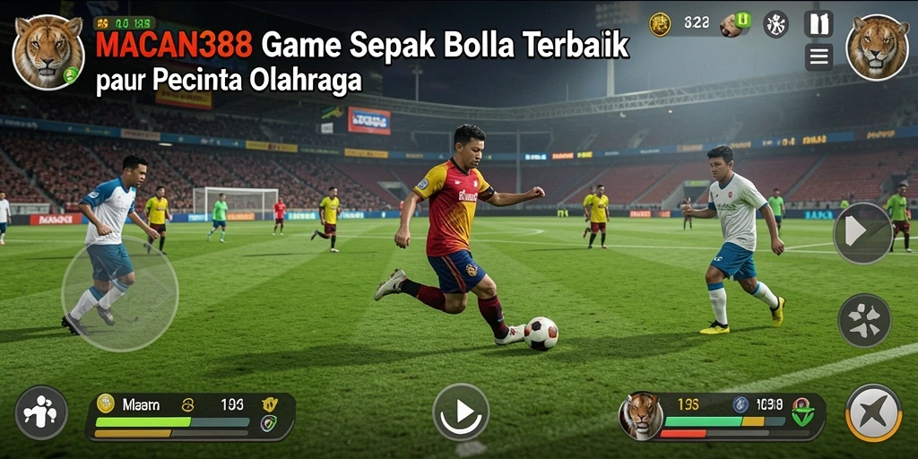 Screenshot gameplay MACAN388 menampilkan aksi pertandingan sepak bola yang seru.