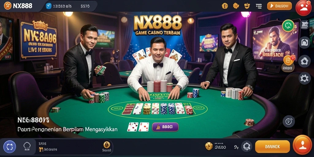 Screenshot gameplay NX888 yang mendebarkan dengan dealer langsung.