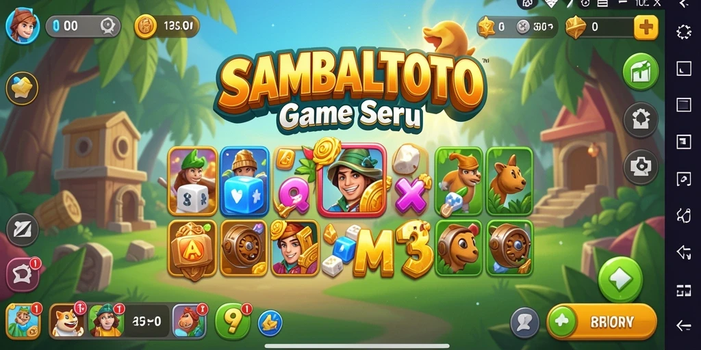 Tangkapan layar gameplay SAMBALTOTO dengan elemen Match-3 yang menyenangkan.